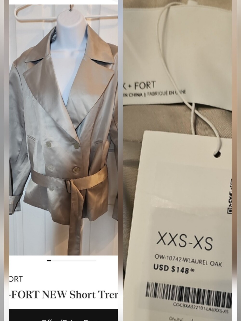 OAK+FORT NEW Short Trench Coat XS